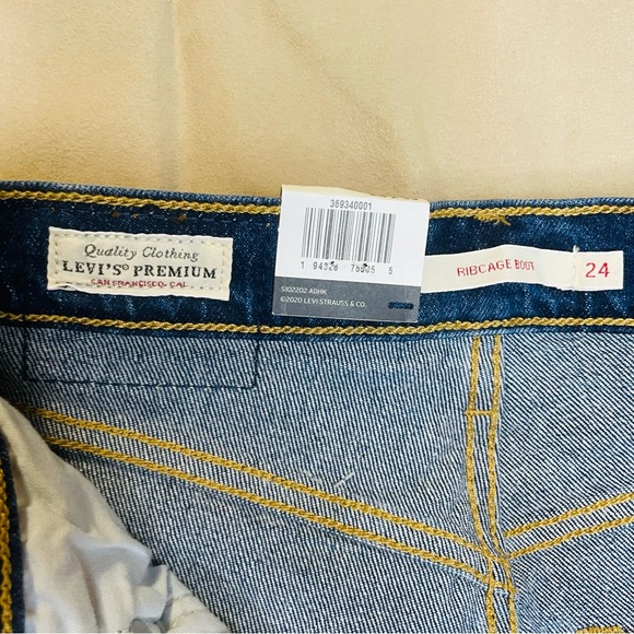 Levis Ribcage Bootcut Jeans Womens 24X33 Blue High Rise Denim Slim Fit New Big E - Picture 7 of 9